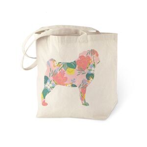 Floral Pug Canvas Tote Bag